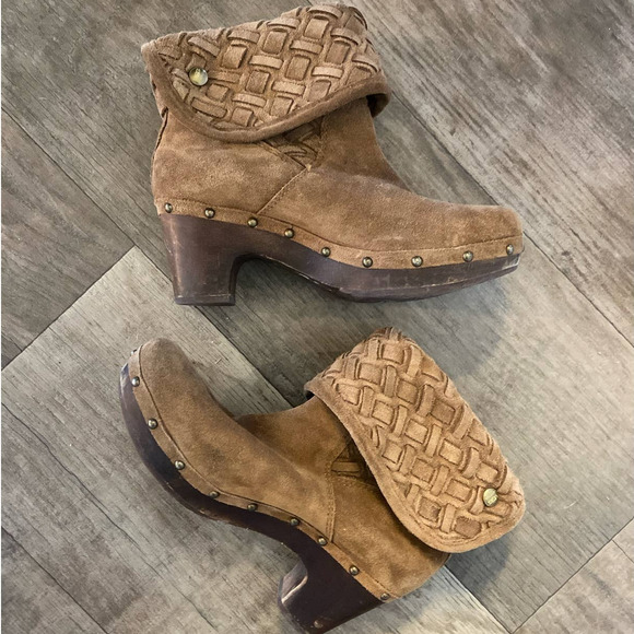 UGG AUSTRALIA Lynnea Weave Suede Studded Fold Over Clog Ankle Boot - Picture 3 of 13